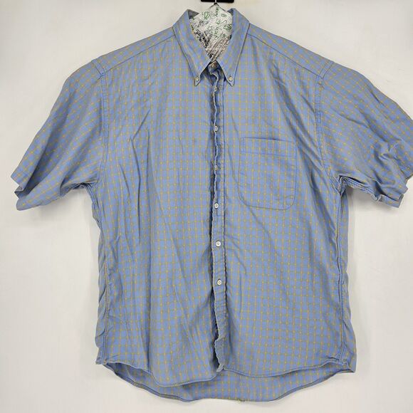Gitman Bros Shirt‎ Mens XL Button Down Cotton USA Short Sleeve Yellow Blue - Picture 1 of 11